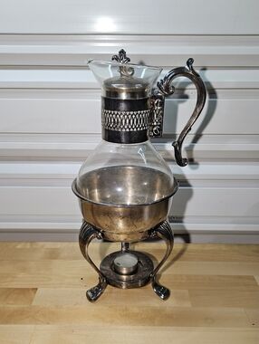 Vintage Silverplate & Glass Coffee/Tea Urn with Warmer Stand
